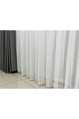 MAKARNA MODEL SİMLİ KIRIK BEYAZ RENK HAZIR DİKİLMİŞ PİLELİ TÜL PERDE 300*260 - 7