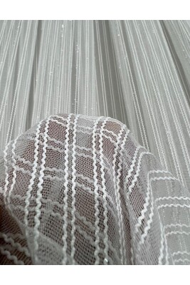 MAKARNA MODEL SİMLİ KIRIK BEYAZ RENK HAZIR DİKİLMİŞ PİLELİ TÜL PERDE 300*260 - 8