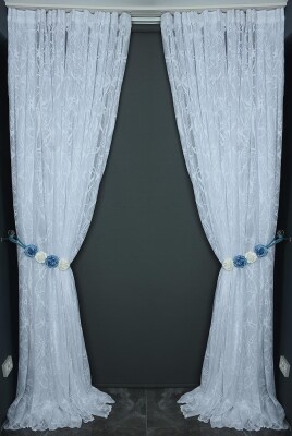 MERMER MODEL BEYAZ RENK TEK KANAT Hazır dikilmiş Pileli Fon Perde 300*260 cm - 1