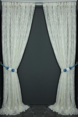 MERMER MODEL KREM RENK TEK KANAT Hazır dikilmiş Pileli Fon Perde 300*260 cm - 7