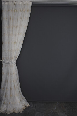 NAKIŞ 10 MODEL KREM RENK TEK KANAT Hazır dikilmiş Pileli Fon Perde 300*260 cm - 9