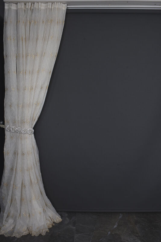 NAKIŞ 10 MODEL KREM RENK TEK KANAT Hazır dikilmiş Pileli Fon Perde 300*260 cm - 9