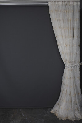 NAKIŞ 10 MODEL KREM RENK TEK KANAT Hazır dikilmiş Pileli Fon Perde 300*260 cm - 10