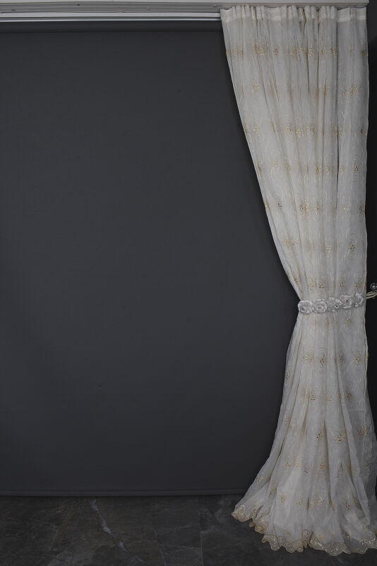 NAKIŞ 10 MODEL KREM RENK TEK KANAT Hazır dikilmiş Pileli Fon Perde 300*260 cm - 10