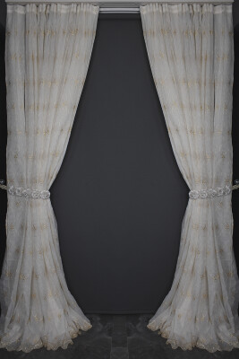 NAKIŞ 10 MODEL KREM RENK TEK KANAT Hazır dikilmiş Pileli Fon Perde 300*260 cm - 11