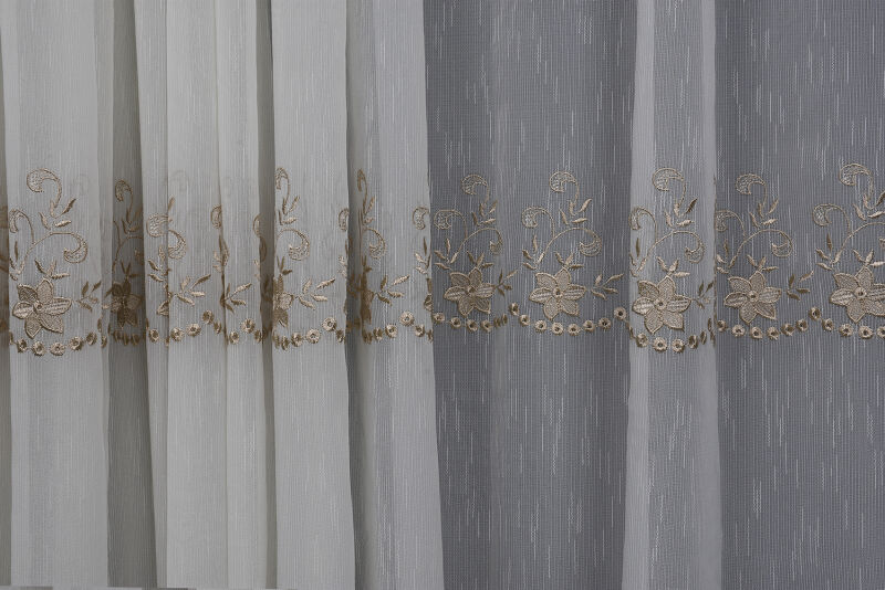 NAKIŞ 11 MODEL KREM RENK TEK KANAT Hazır dikilmiş Pileli Fon Perde 300*260 cm - 1