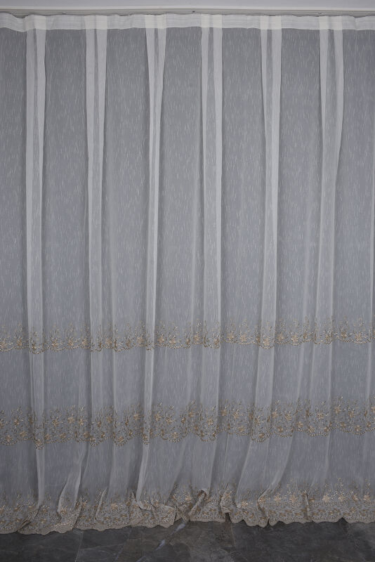 NAKIŞ 11 MODEL KREM RENK TEK KANAT Hazır dikilmiş Pileli Fon Perde 300*260 cm - 3