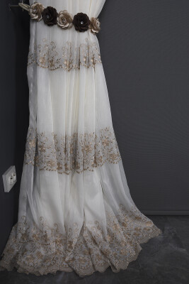 NAKIŞ 11 MODEL KREM RENK TEK KANAT Hazır dikilmiş Pileli Fon Perde 300*260 cm - 12