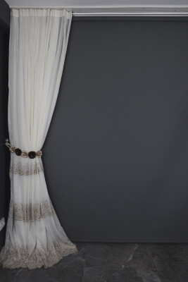 NAKIŞ 11 MODEL KREM RENK TEK KANAT Hazır dikilmiş Pileli Fon Perde 300*260 cm - 13