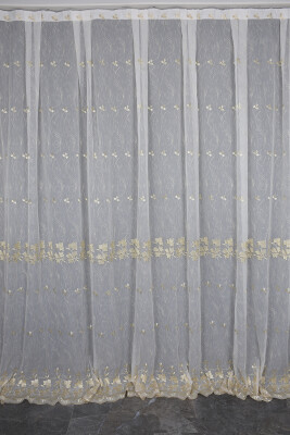 NAKIŞ 12 MODEL KREM RENK TEK KANAT Hazır dikilmiş Pileli Fon Perde 300*260 cm - AKÇA TEKSTİL