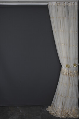 NAKIŞ 12 MODEL KREM RENK TEK KANAT Hazır dikilmiş Pileli Fon Perde 300*260 cm - 12