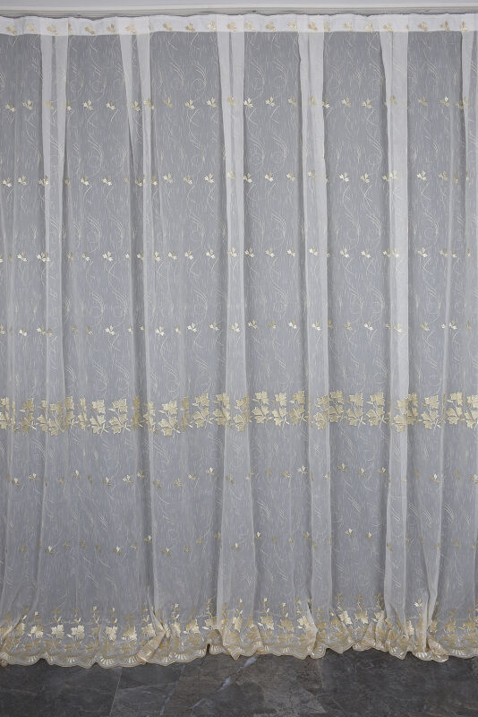 NAKIŞ 13 MODEL KREM RENK TEK KANAT Hazır dikilmiş Pileli Fon Perde 300*260 cm - 1