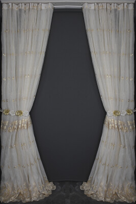 NAKIŞ 13 MODEL KREM RENK TEK KANAT Hazır dikilmiş Pileli Fon Perde 300*260 cm - 13