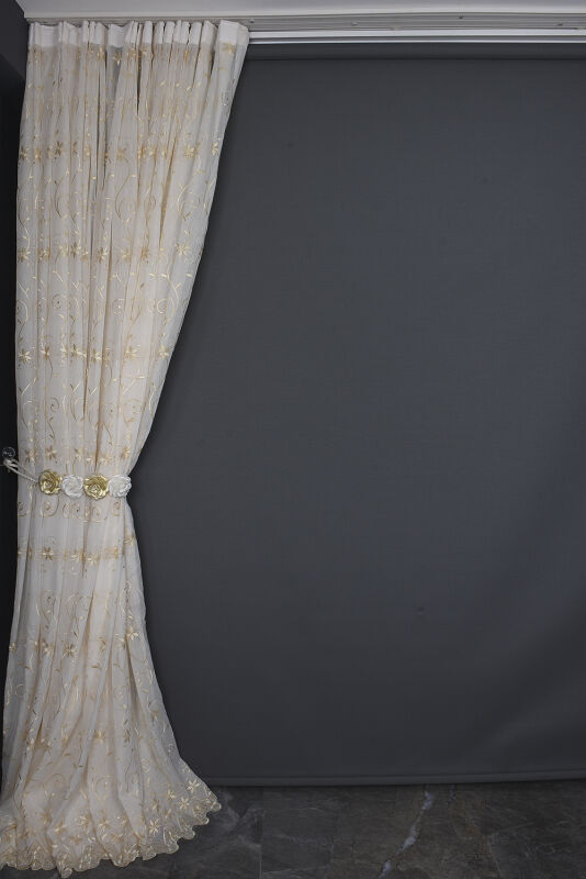 NAKIŞ 14 MODEL KREM RENK TEK KANAT Hazır dikilmiş Pileli Fon Perde 300*260 cm - 10