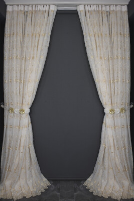 NAKIŞ 14 MODEL KREM RENK TEK KANAT Hazır dikilmiş Pileli Fon Perde 300*260 cm - 12