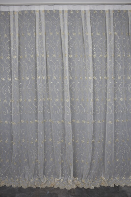 NAKIŞ 14 MODEL KREM RENK TEK KANAT Hazır dikilmiş Pileli Fon Perde 300*260 cm - AKÇA TEKSTİL