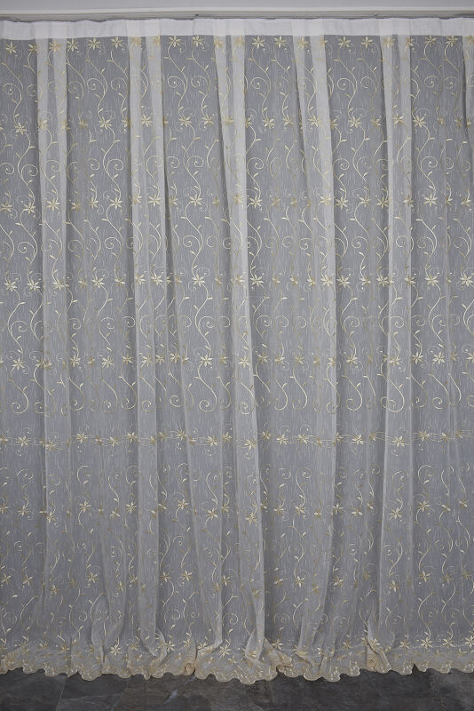 NAKIŞ 14 MODEL KREM RENK TEK KANAT Hazır dikilmiş Pileli Fon Perde 300*260 cm - 1
