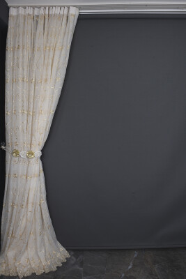 NAKIŞ 14 MODEL KREM RENK TEK KANAT Hazır dikilmiş Pileli Fon Perde 300*260 cm - 10