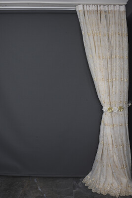 NAKIŞ 14 MODEL KREM RENK TEK KANAT Hazır dikilmiş Pileli Fon Perde 300*260 cm - 11