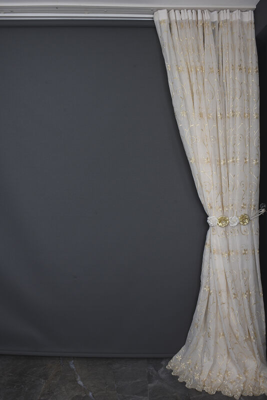 NAKIŞ 14 MODEL KREM RENK TEK KANAT Hazır dikilmiş Pileli Fon Perde 300*260 cm - 11