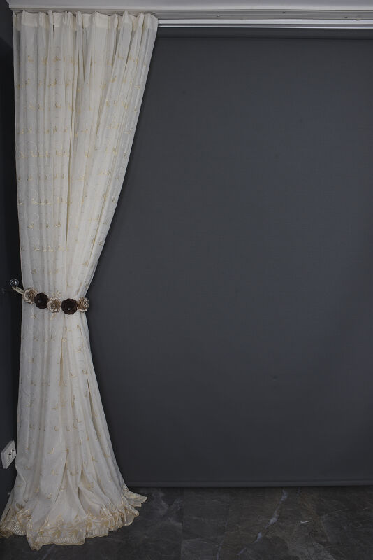 NAKIŞ 15 MODEL KREM RENK TEK KANAT Hazır dikilmiş Pileli Fon Perde 300*260 cm - 7