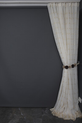 NAKIŞ 15 MODEL KREM RENK TEK KANAT Hazır dikilmiş Pileli Fon Perde 300*260 cm - 8