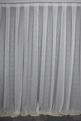 NAKIŞ 15 MODEL KREM RENK TEK KANAT Hazır dikilmiş Pileli Fon Perde 300*260 cm - AKÇA TEKSTİL