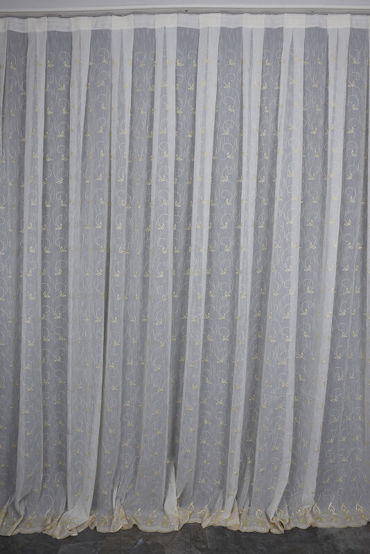 NAKIŞ 15 MODEL KREM RENK TEK KANAT Hazır dikilmiş Pileli Fon Perde 300*260 cm - 1