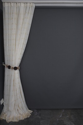 NAKIŞ 15 MODEL KREM RENK TEK KANAT Hazır dikilmiş Pileli Fon Perde 300*260 cm - 7