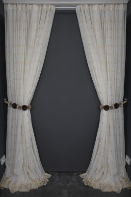 NAKIŞ 15 MODEL KREM RENK TEK KANAT Hazır dikilmiş Pileli Fon Perde 300*260 cm - 9