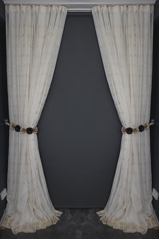 NAKIŞ 15 MODEL KREM RENK TEK KANAT Hazır dikilmiş Pileli Fon Perde 300*260 cm - 9