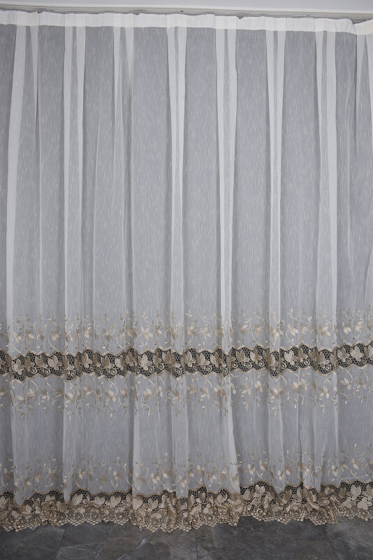 NAKIŞ 16 MODEL KREM RENK TEK KANAT Hazır dikilmiş Pileli Fon Perde 300*260 cm - 1