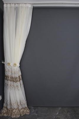 NAKIŞ 16 MODEL KREM RENK TEK KANAT Hazır dikilmiş Pileli Fon Perde 300*260 cm - 8