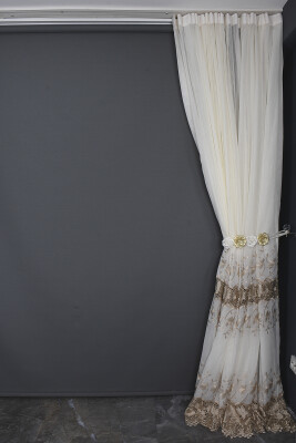 NAKIŞ 16 MODEL KREM RENK TEK KANAT Hazır dikilmiş Pileli Fon Perde 300*260 cm - 9