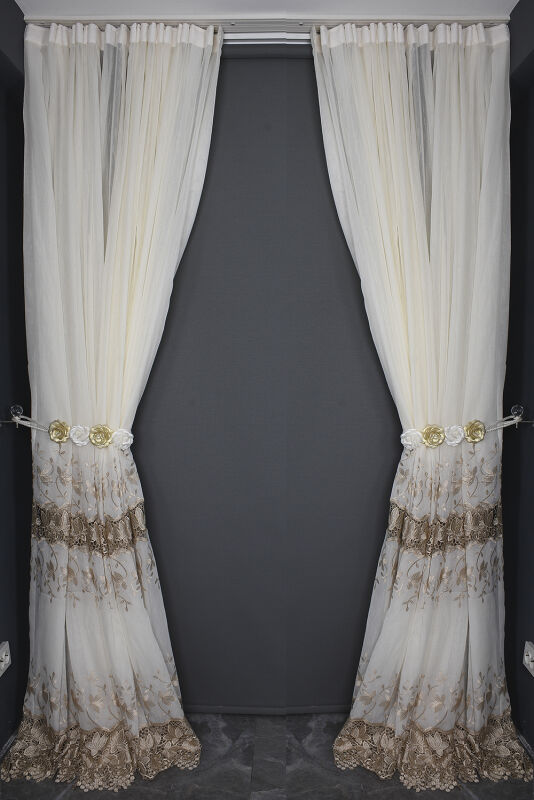 NAKIŞ 16 MODEL KREM RENK TEK KANAT Hazır dikilmiş Pileli Fon Perde 300*260 cm - 10