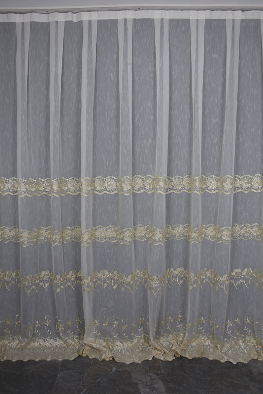 NAKIŞ 3 MODEL KREM KREM RENK TEK KANAT Hazır dikilmiş Pileli Fon Perde 300*260 cm - 1