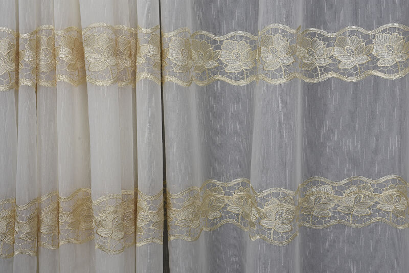 NAKIŞ 3 MODEL KREM KREM RENK TEK KANAT Hazır dikilmiş Pileli Fon Perde 300*260 cm - 5