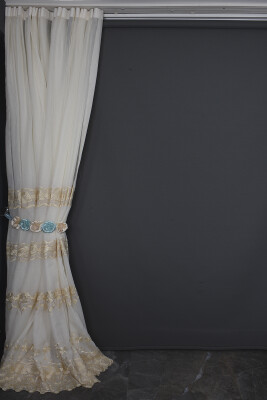 NAKIŞ 3 MODEL KREM KREM RENK TEK KANAT Hazır dikilmiş Pileli Fon Perde 300*260 cm - 14