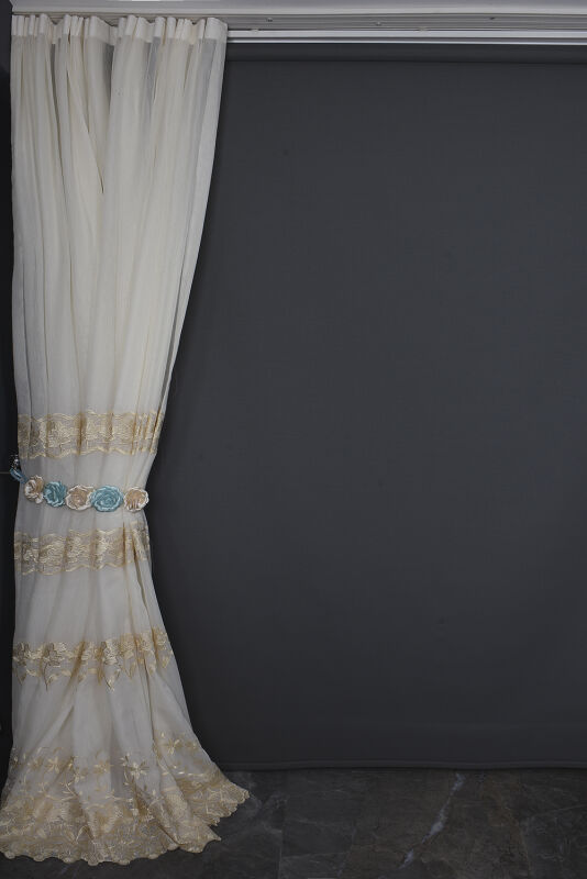 NAKIŞ 3 MODEL KREM KREM RENK TEK KANAT Hazır dikilmiş Pileli Fon Perde 300*260 cm - 14