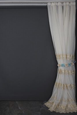 NAKIŞ 3 MODEL KREM KREM RENK TEK KANAT Hazır dikilmiş Pileli Fon Perde 300*260 cm - 15