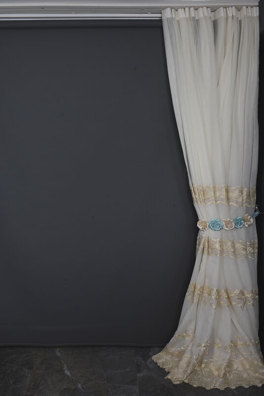 NAKIŞ 3 MODEL KREM KREM RENK TEK KANAT Hazır dikilmiş Pileli Fon Perde 300*260 cm - 15