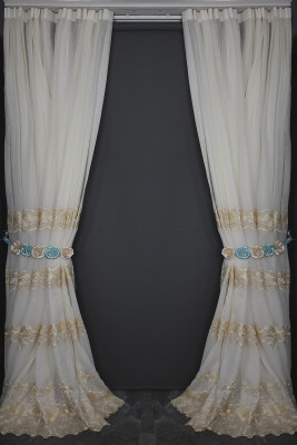 NAKIŞ 3 MODEL KREM KREM RENK TEK KANAT Hazır dikilmiş Pileli Fon Perde 300*260 cm - 16