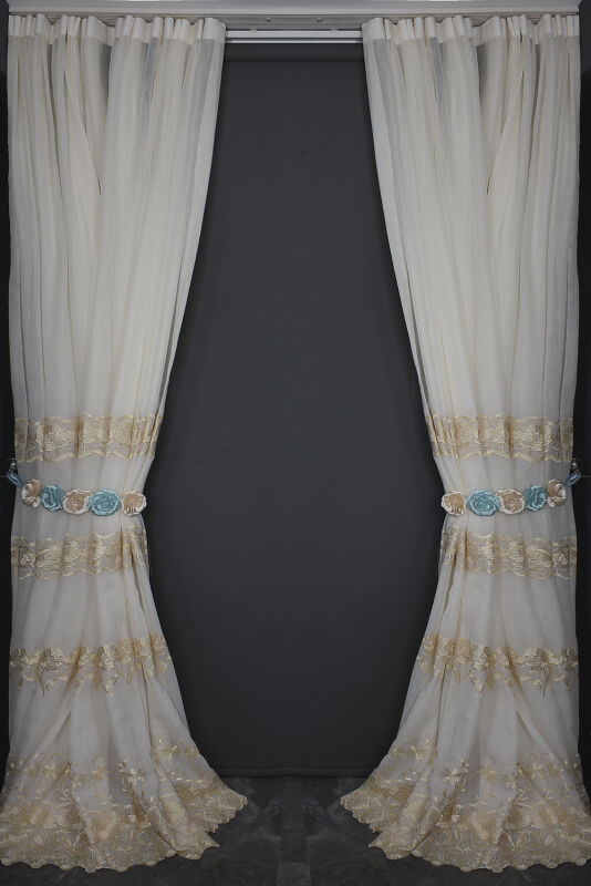 NAKIŞ 3 MODEL KREM KREM RENK TEK KANAT Hazır dikilmiş Pileli Fon Perde 300*260 cm - 16