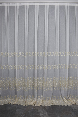 NAKIŞ 4 MODEL KREM KREM RENK TEK KANAT Hazır dikilmiş Pileli Fon Perde 300*260 cm - AKÇA TEKSTİL