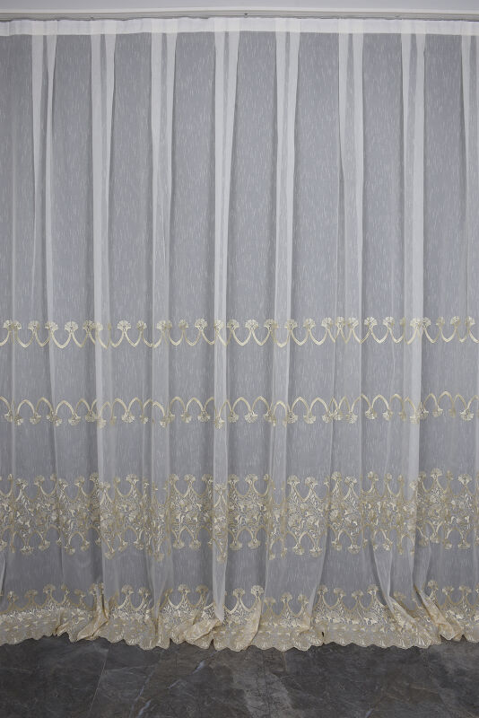 NAKIŞ 4 MODEL KREM KREM RENK TEK KANAT Hazır dikilmiş Pileli Fon Perde 300*260 cm - 1