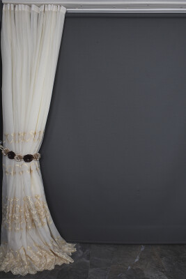 NAKIŞ 4 MODEL KREM KREM RENK TEK KANAT Hazır dikilmiş Pileli Fon Perde 300*260 cm - 17