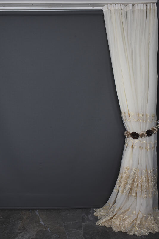 NAKIŞ 4 MODEL KREM KREM RENK TEK KANAT Hazır dikilmiş Pileli Fon Perde 300*260 cm - 18