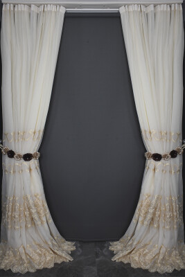 NAKIŞ 4 MODEL KREM KREM RENK TEK KANAT Hazır dikilmiş Pileli Fon Perde 300*260 cm - 19