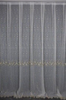 NAKIŞ 5 MODEL KREM KREM RENK TEK KANAT Hazır dikilmiş Pileli Fon Perde 300*260 cm - AKÇA TEKSTİL