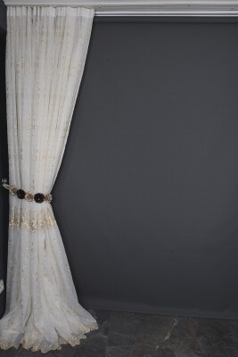 NAKIŞ 5 MODEL KREM KREM RENK TEK KANAT Hazır dikilmiş Pileli Fon Perde 300*260 cm - 14